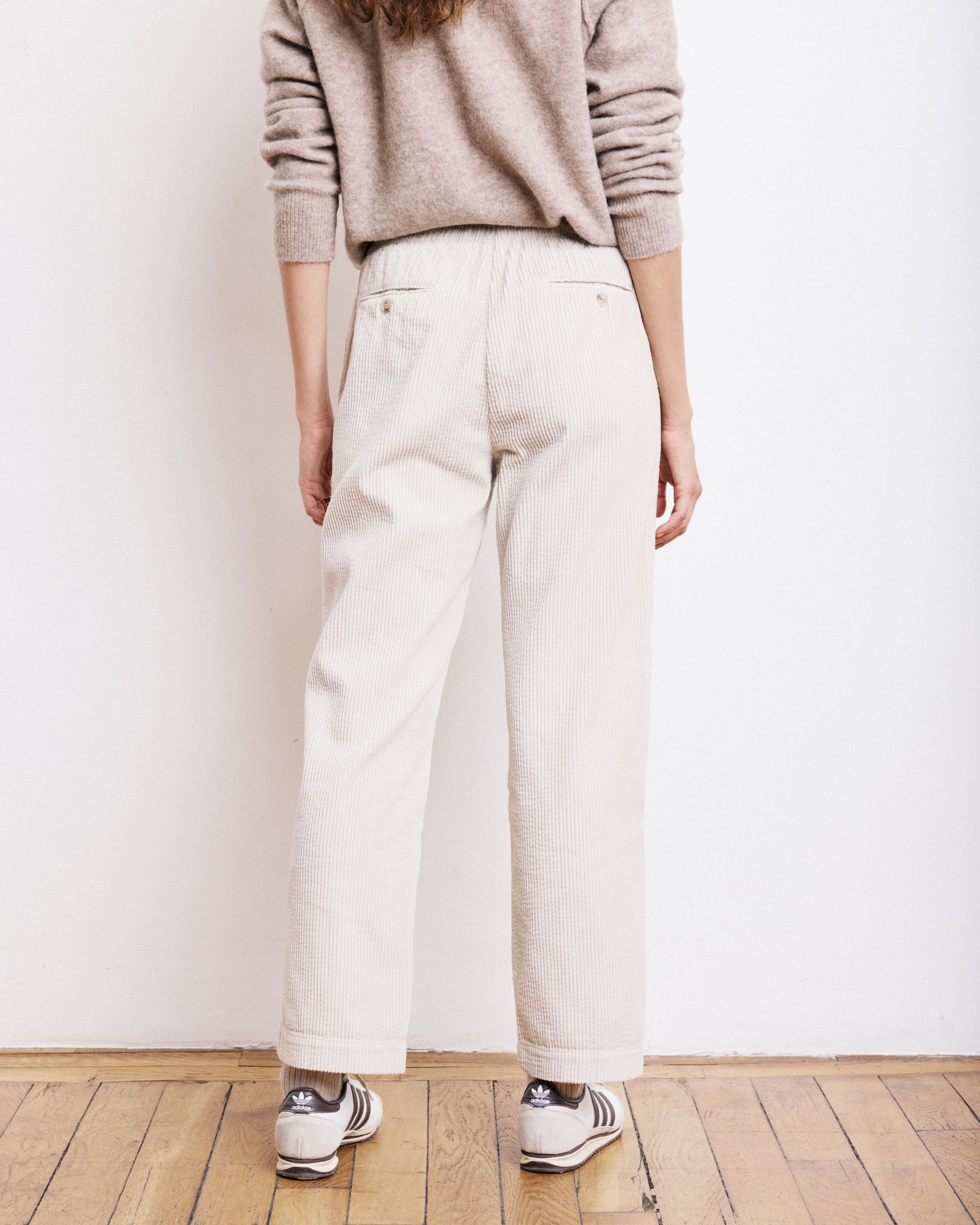 Pantalon Femme en Velours Côtelé Seersucker Craie Peyo