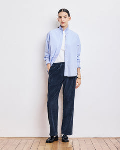 Pantalon Femme en Velours Côtelé Seersucker Bleu Marine Peyo