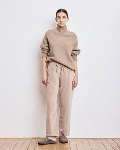 Pantalon Femme en Velours Lisse Beige Peyo