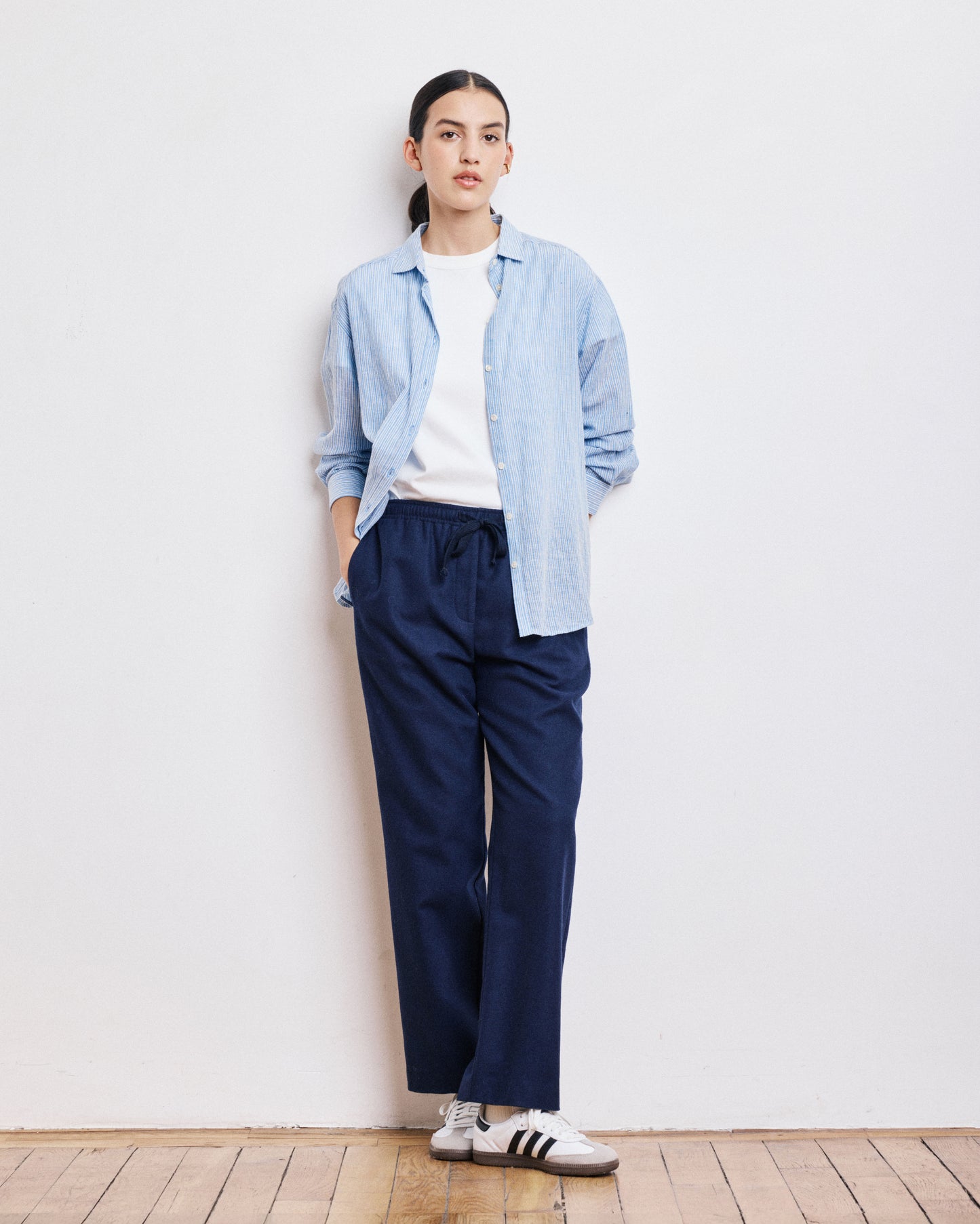 Pantalon Femme en Flanelle de Laine Bleu Marine Peyo