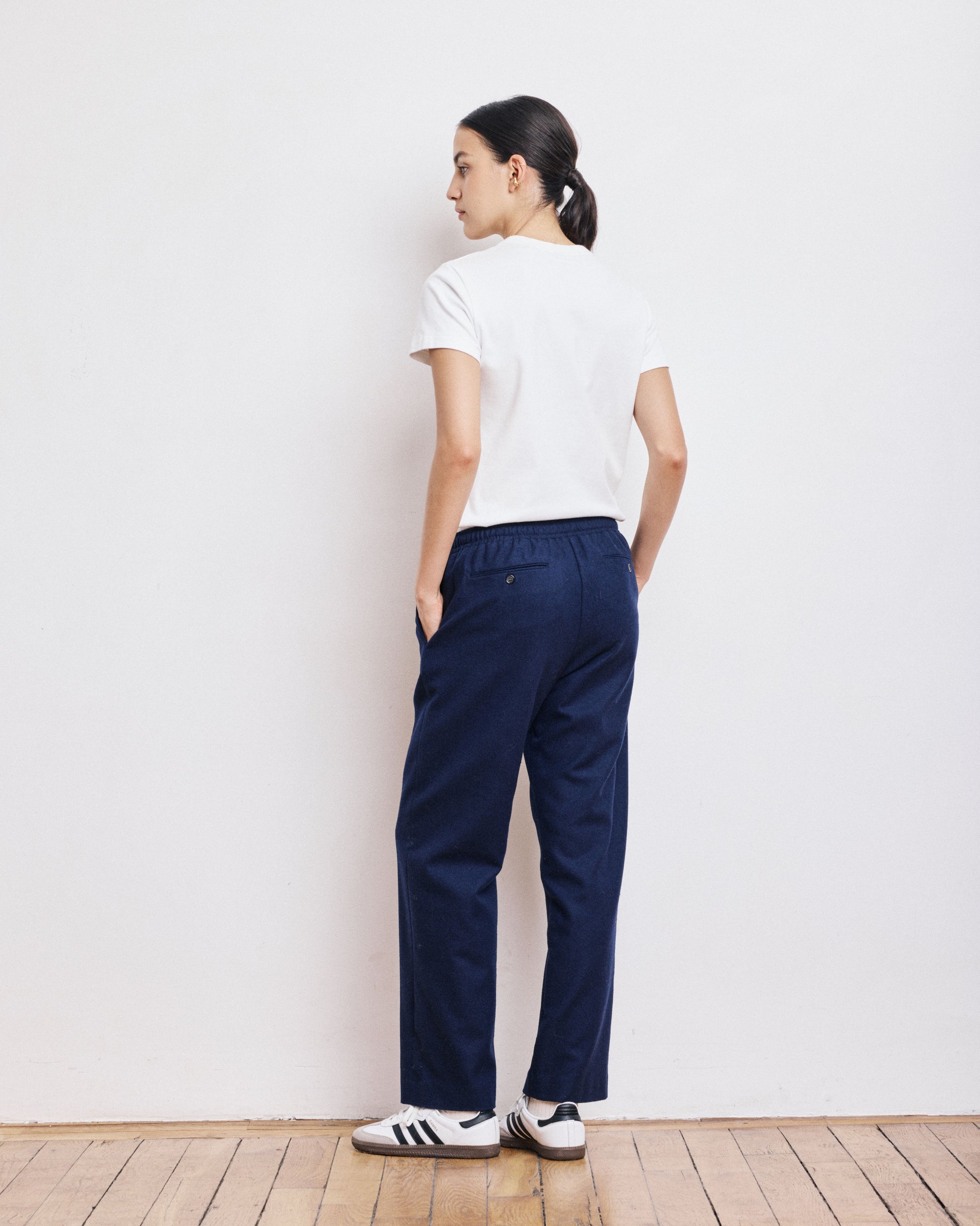 Pantalon Femme en Flanelle de Laine Bleu Marine Peyo