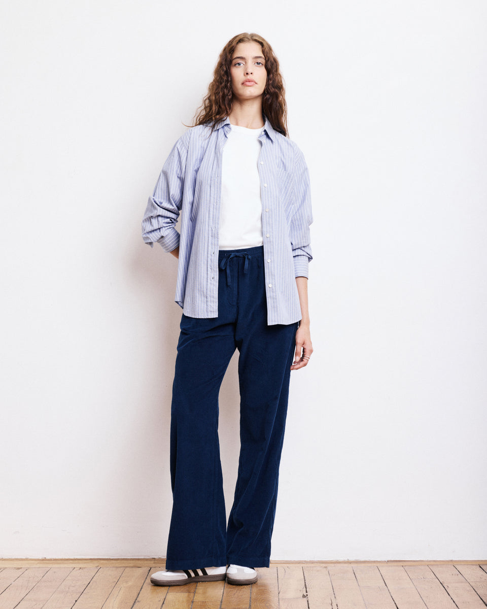 Plumiel Women's Navy Blue Corduroy Pants - Image principale