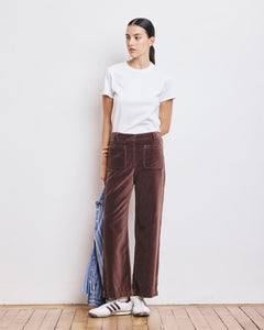 Pantalon Femme en Velours Lisse Chocolat Poli