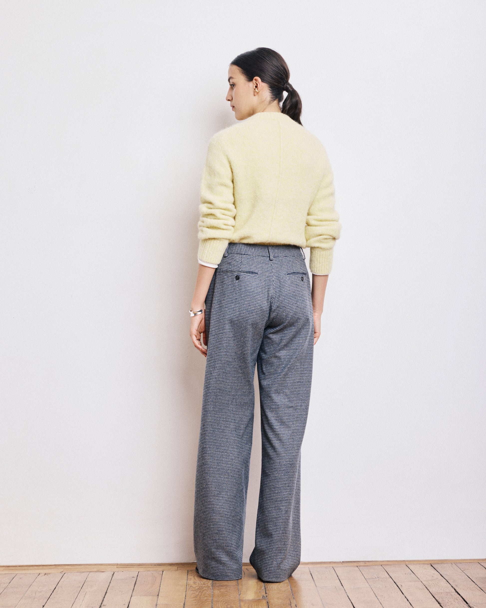 Pantalon Femme en Laine Bleu Marine & Gris Positanon