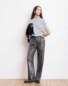 Pantalon Femme en Sequins Gris Anthracite Paillette