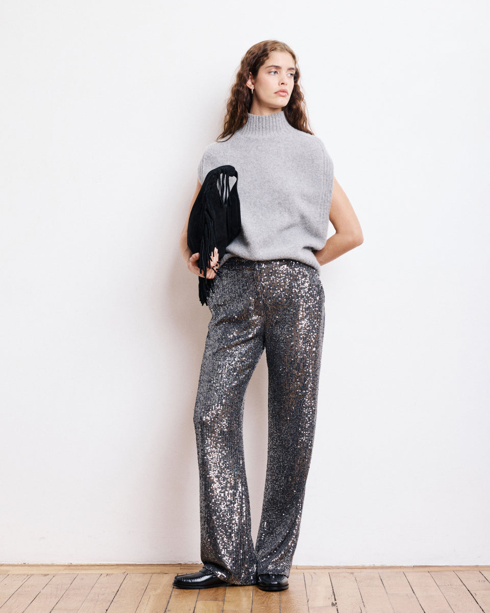 Paillette Women's Anthracite Grey Sequins Pants - Image principale
