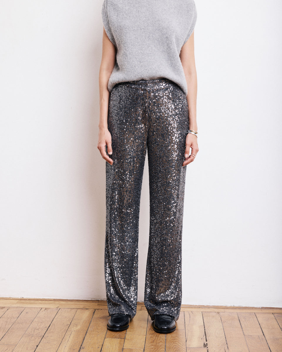 Paillette Women's Anthracite Grey Sequins Pants - Image alternative