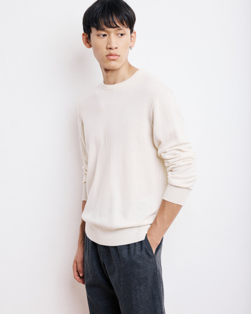 Pull Col Rond Homme en Laine & Cachemire Ecru - Image principale