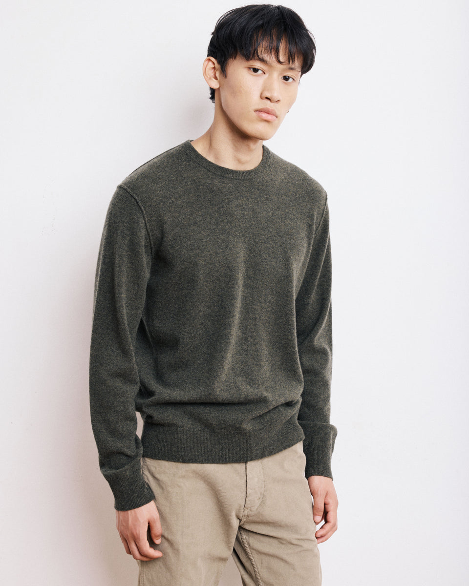 Pull Col Rond Homme en Laine & Cachemire Vert Militaire - Image principale