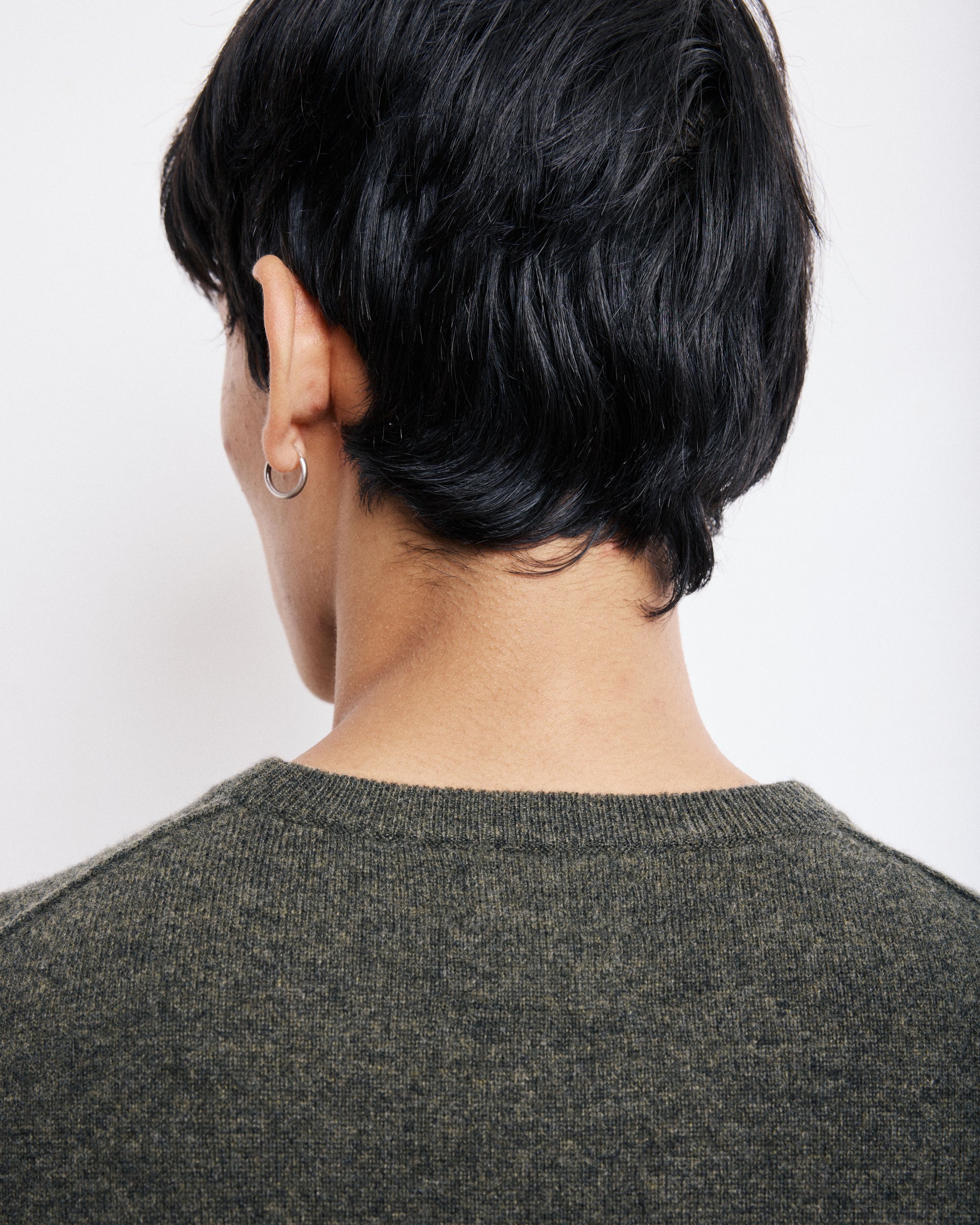 Pull Col Rond Homme en Laine & Cachemire Vert Militaire