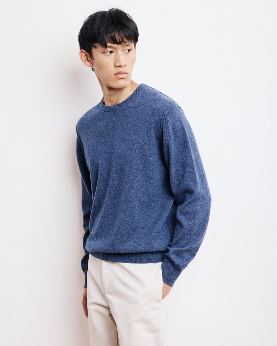 Pull Col Rond Homme en Laine & Cachemire Bleu Cobalt - Image principale
