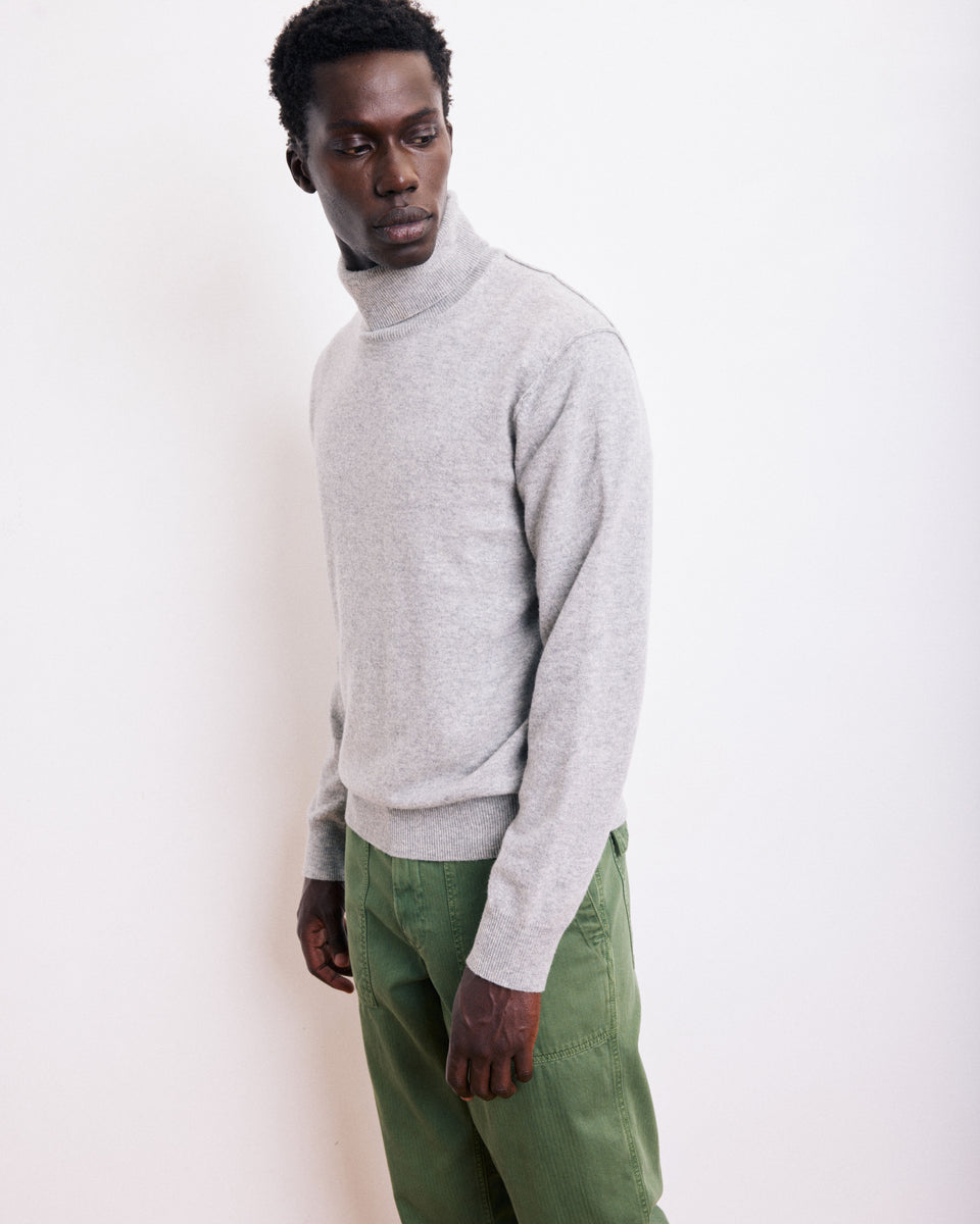 Pull Col Roulé Homme en Laine & Cachemire Gris chiné - Image principale