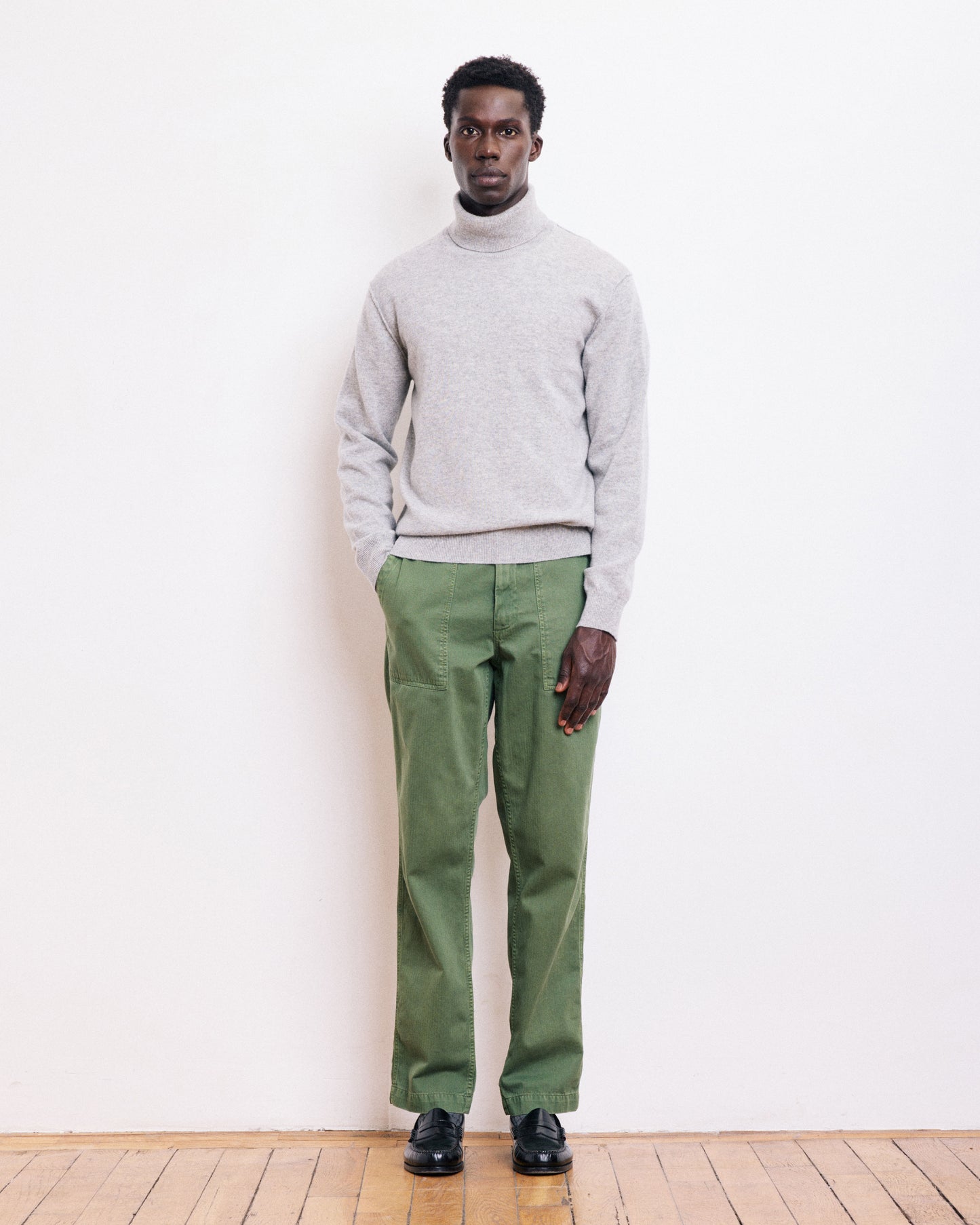 Pull Col Roulé Homme en Laine & Cachemire Gris chiné