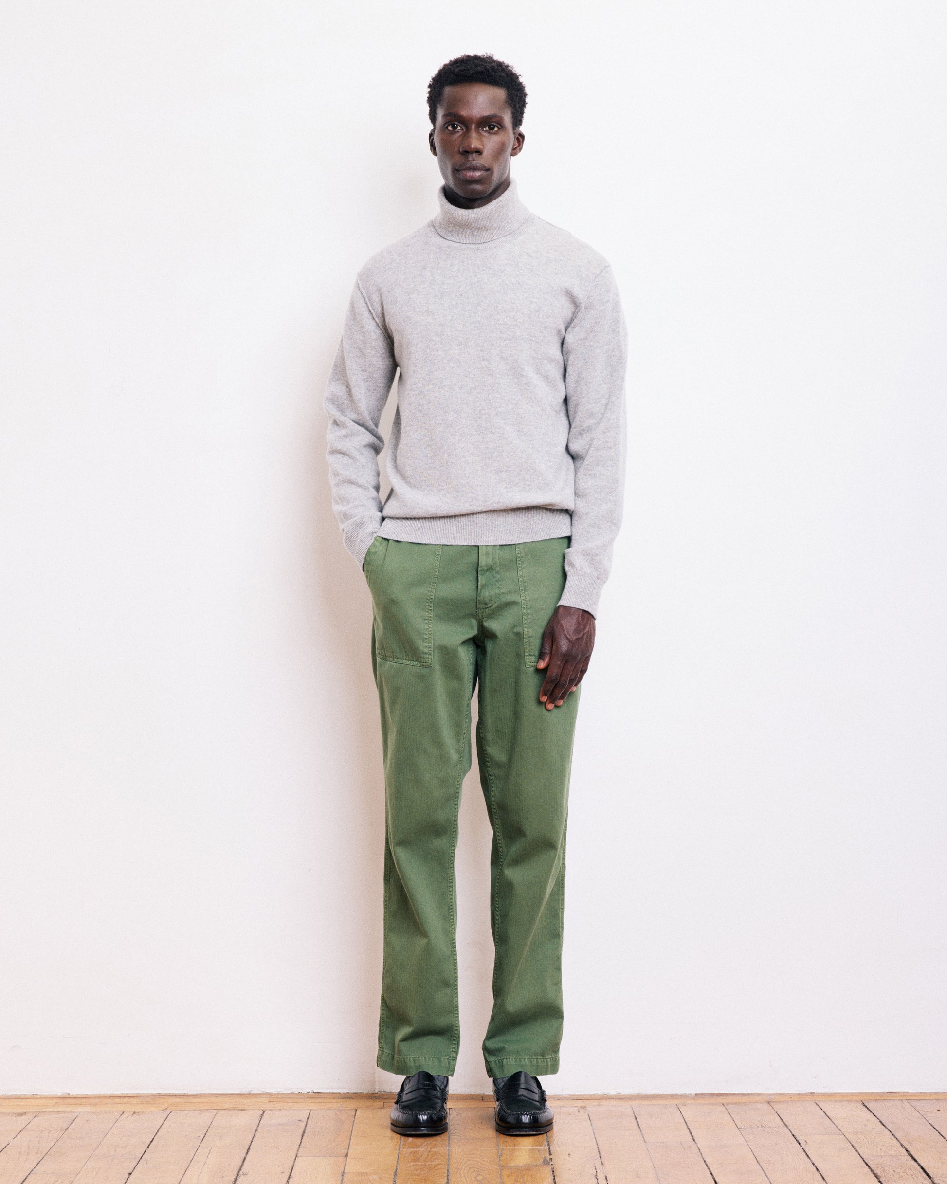 Pull Col Roulé Homme en Laine & Cachemire Gris chiné