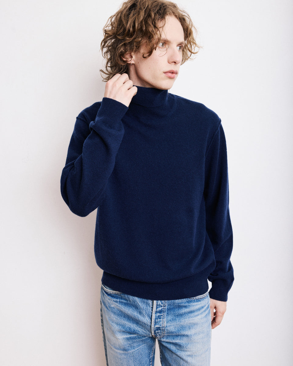 Pull Col Roulé Homme en Laine & Cachemire Bleu Marine - Image principale