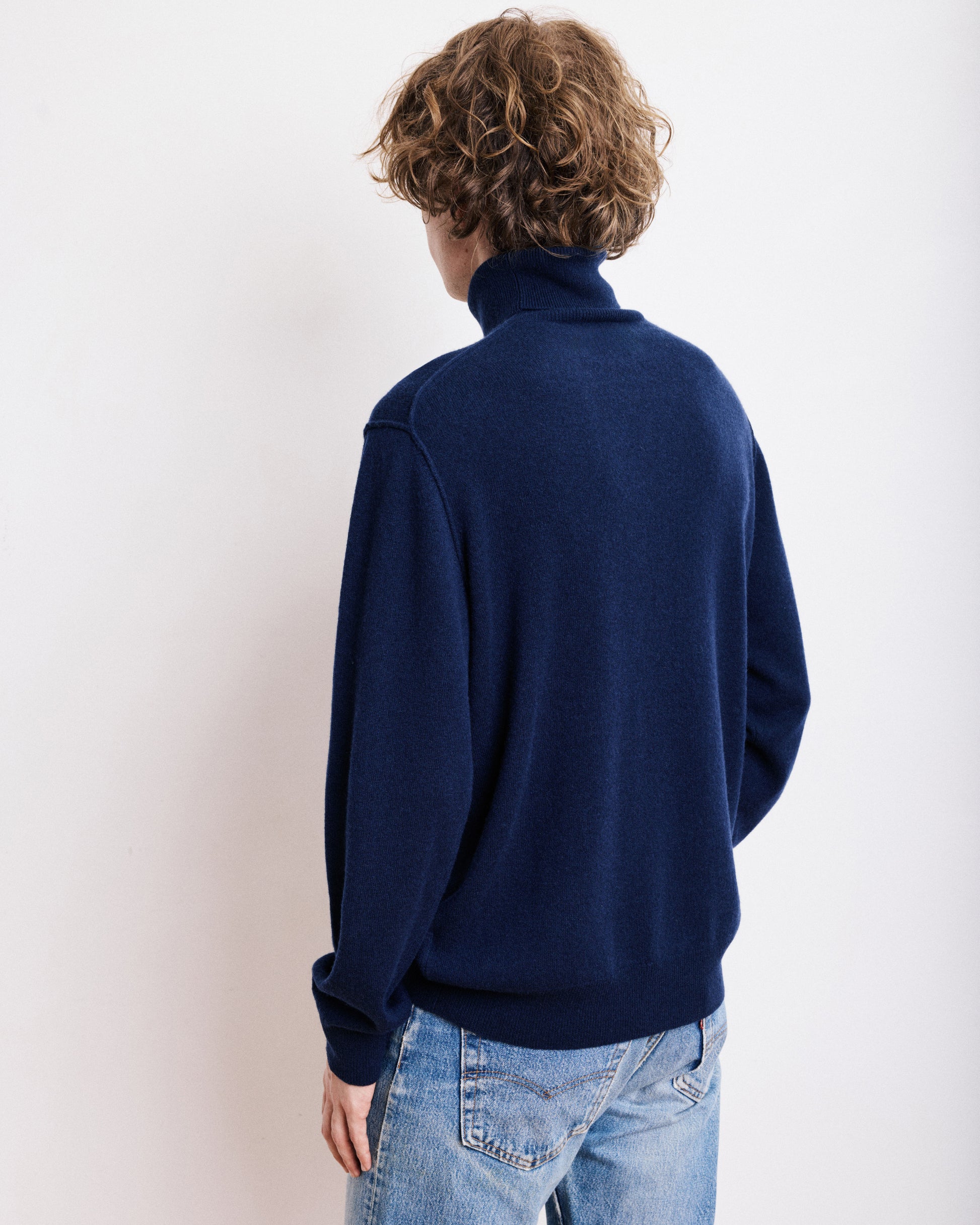Pull Col Roulé Homme en Laine & Cachemire Bleu Marine