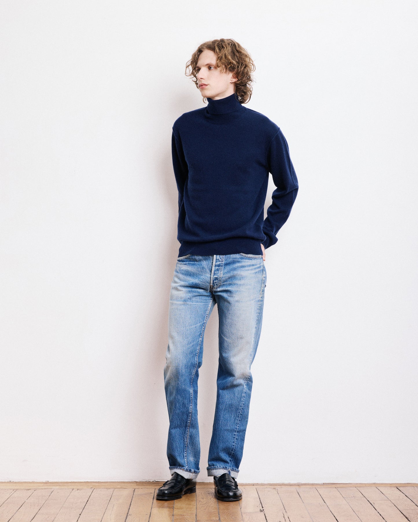 Pull Col Roulé Homme en Laine & Cachemire Bleu Marine