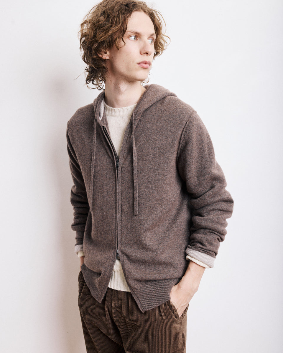 Pull à Capuche Homme en Laine & Cachemire Brun - Image principale