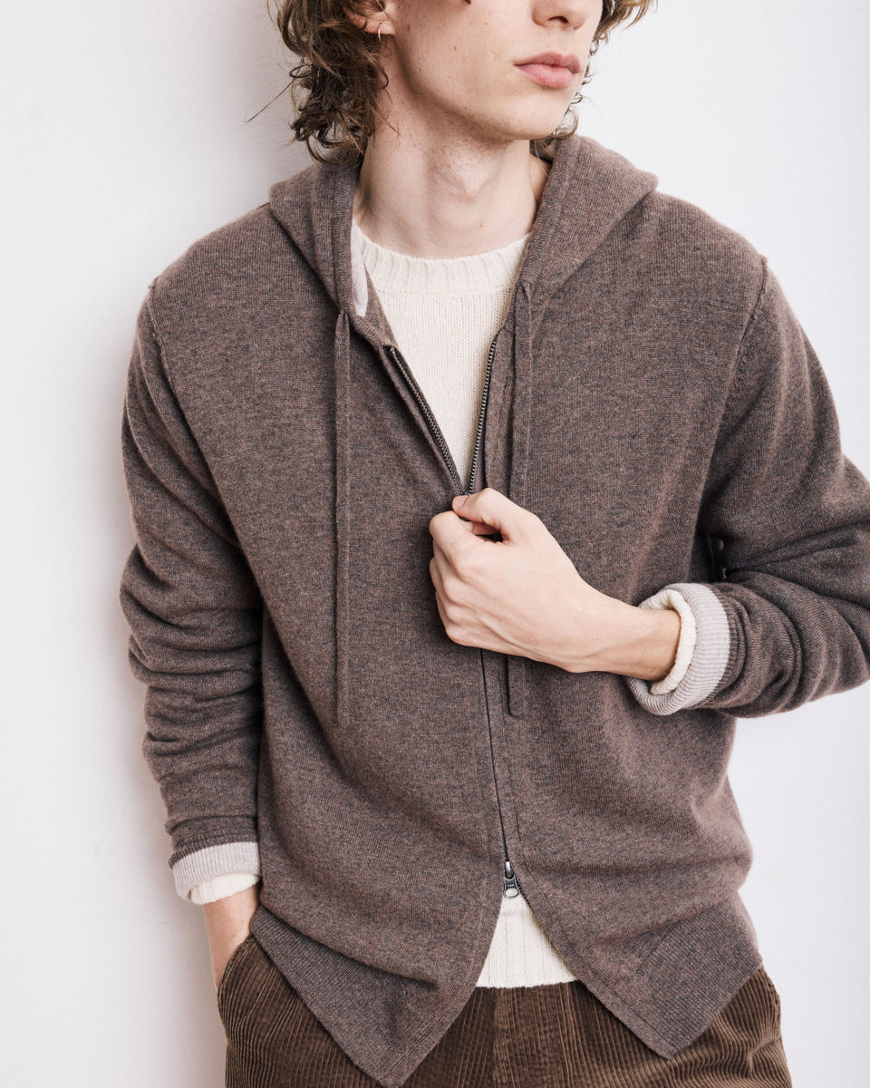 Pull à Capuche Homme en Laine & Cachemire Brun - Image alternative