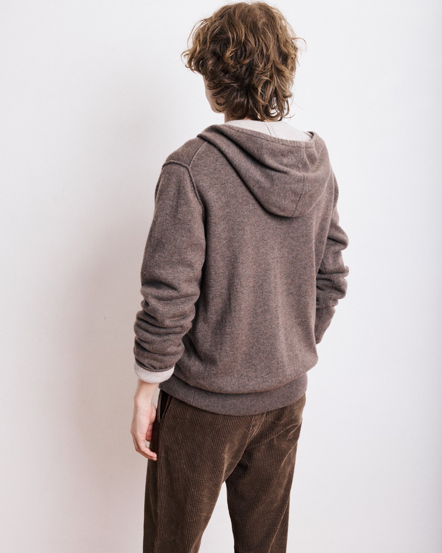 Pull à Capuche Homme en Laine & Cachemire Brun