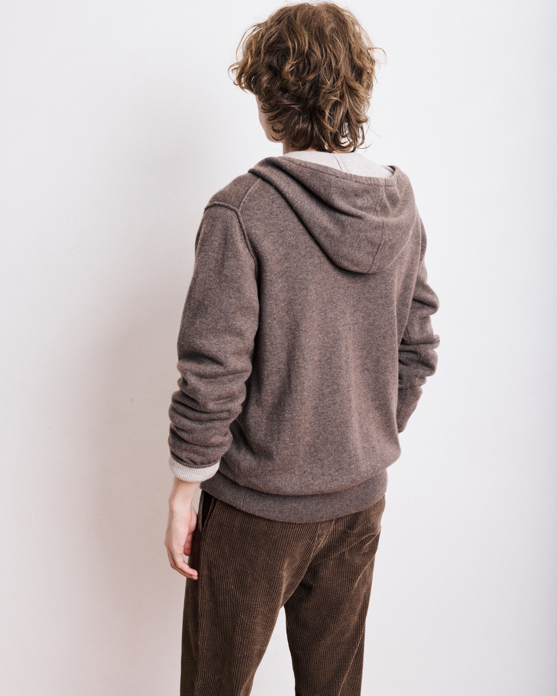 Pull à Capuche Homme en Laine & Cachemire Brun