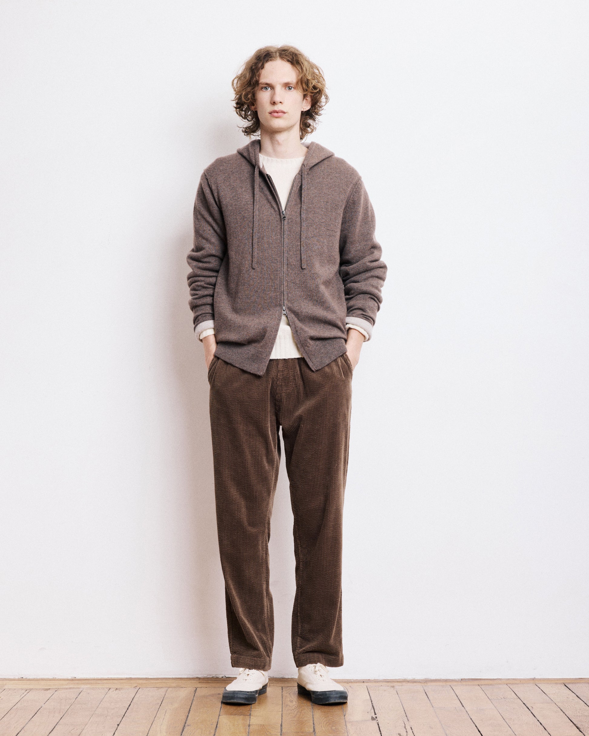 Pull à Capuche Homme en Laine & Cachemire Brun
