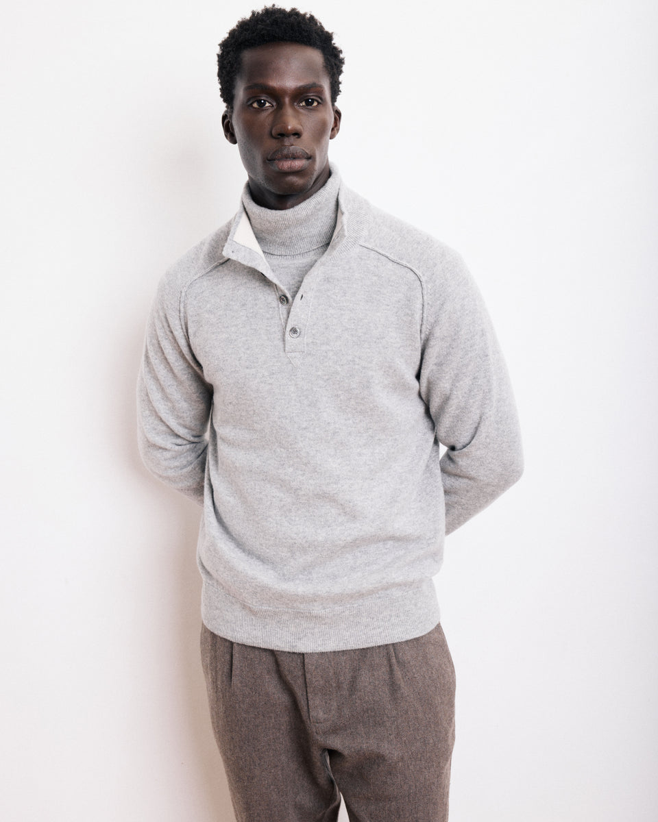 Pull Col Montant Homme en Laine & Cachemire Gris chiné - Image principale