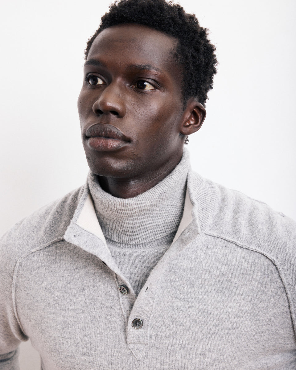 Pull Col Montant Homme en Laine & Cachemire Gris chiné - Image alternative