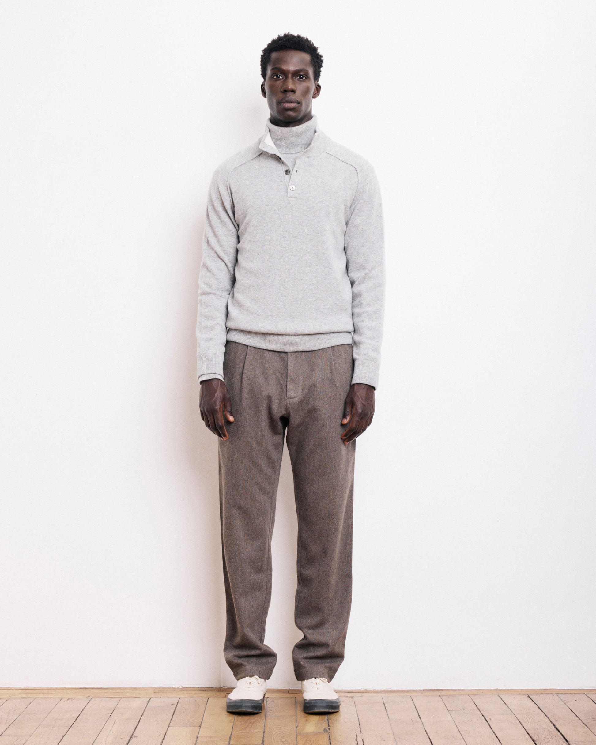 Pull Col Montant Homme en Laine & Cachemire Gris chiné