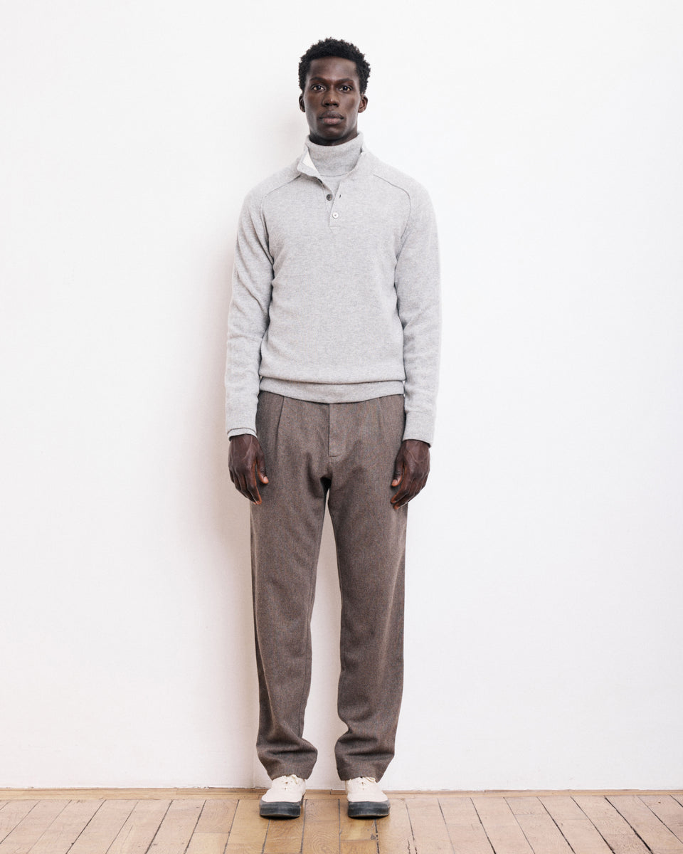 High Neck Men's Heather Grey Wool & Cashmere Sweater - Image alternative
