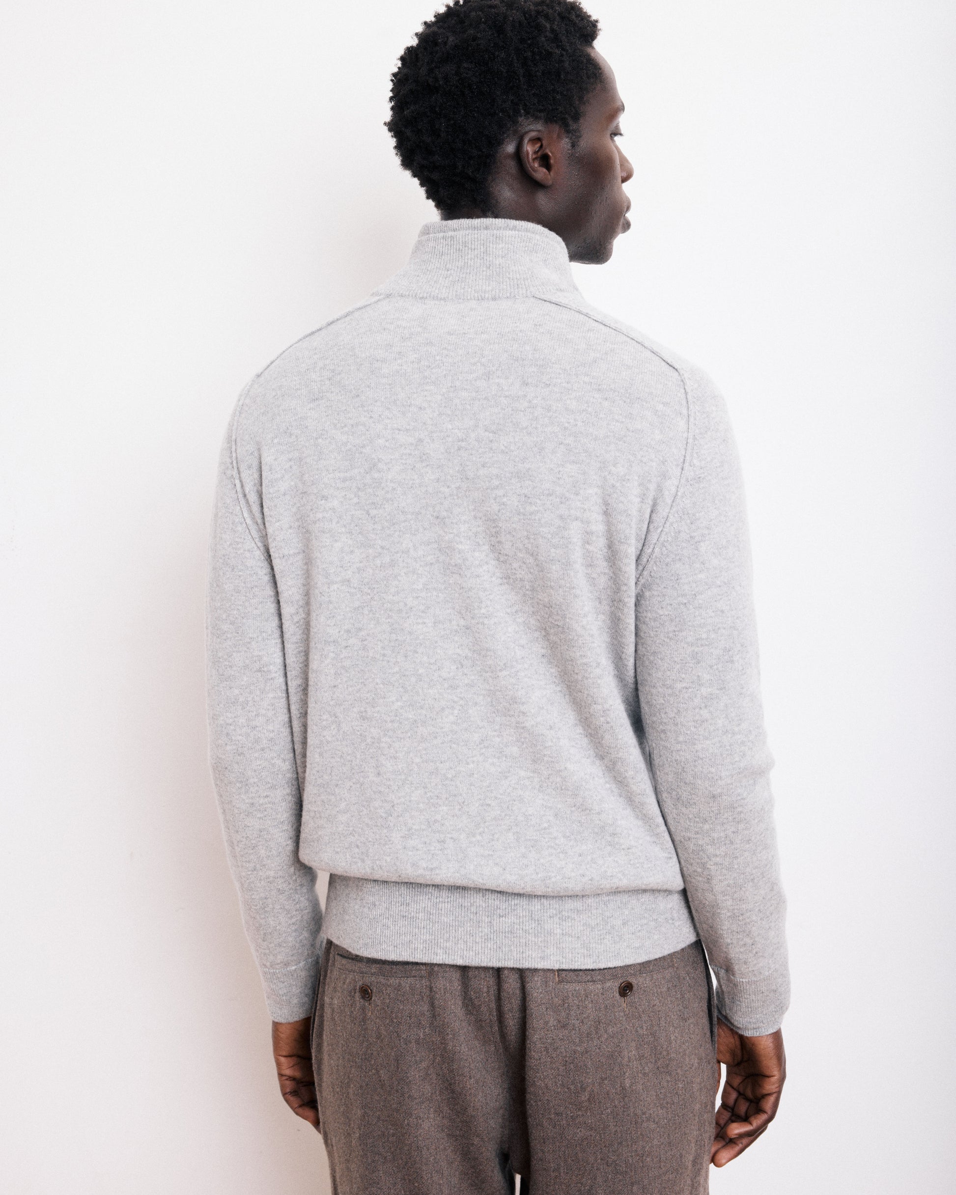 Pull Col Montant Homme en Laine & Cachemire Gris chiné