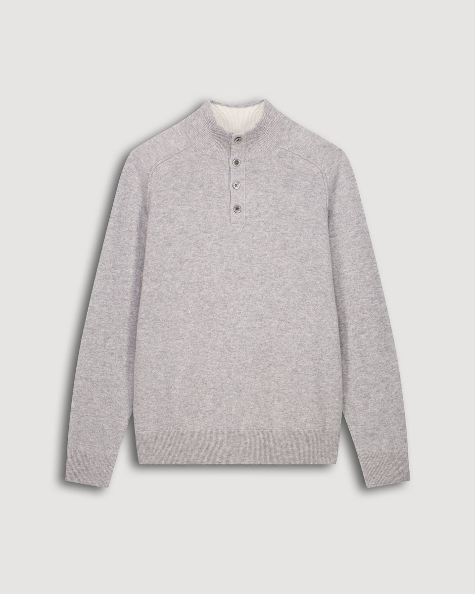 Pull Col Montant Homme en Laine & Cachemire Gris chiné - Image 3