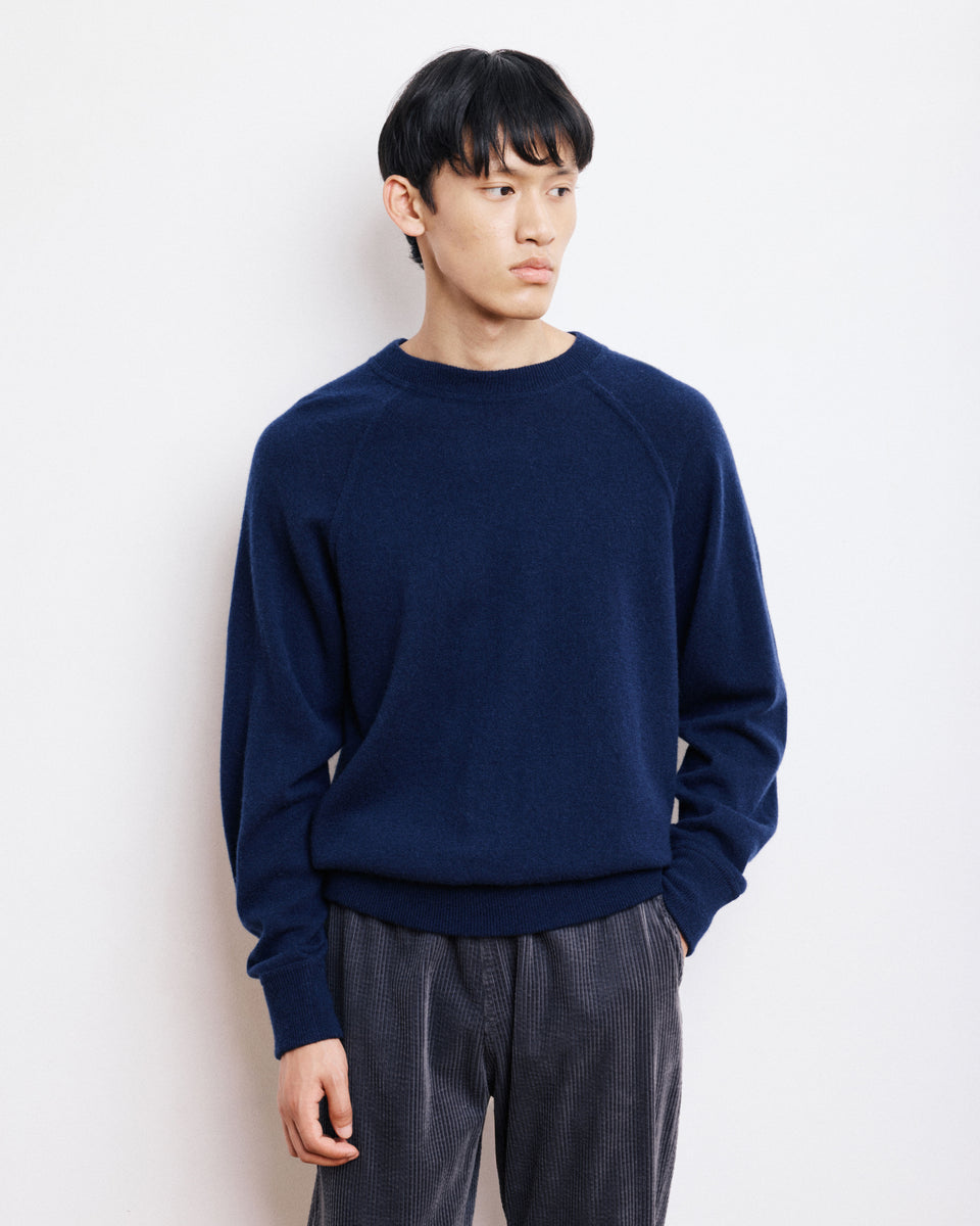 Pull Col Rond Homme en Laine & Cachemire Bleu Marine - Image principale