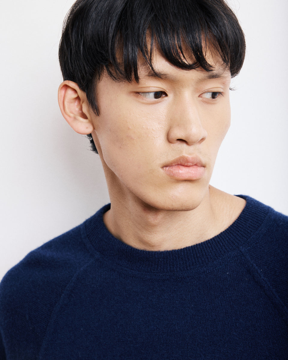 Pull Col Rond Homme en Laine & Cachemire Bleu Marine - Image alternative