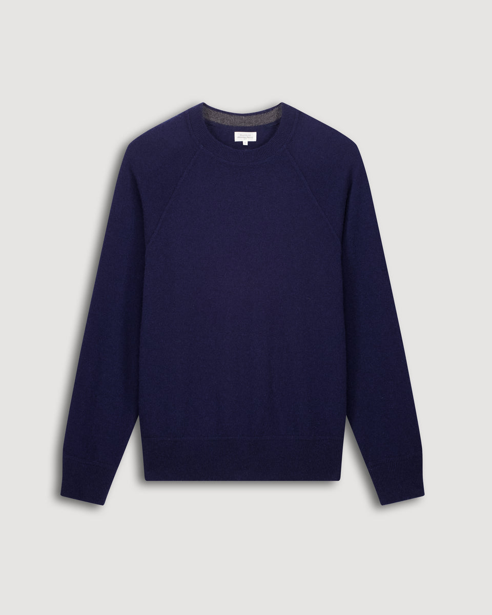 Herrenpullover mit Rundhalsausschnitt aus Wolle & Kaschmir in Marineblau - Image 3