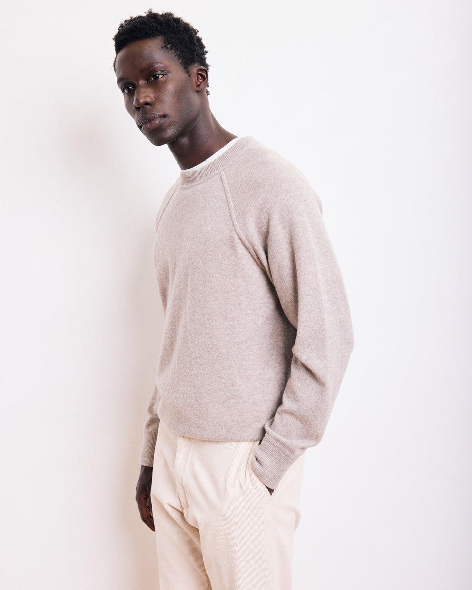 Pull Col Rond Homme en Laine & Cachemire Beige - Image principale