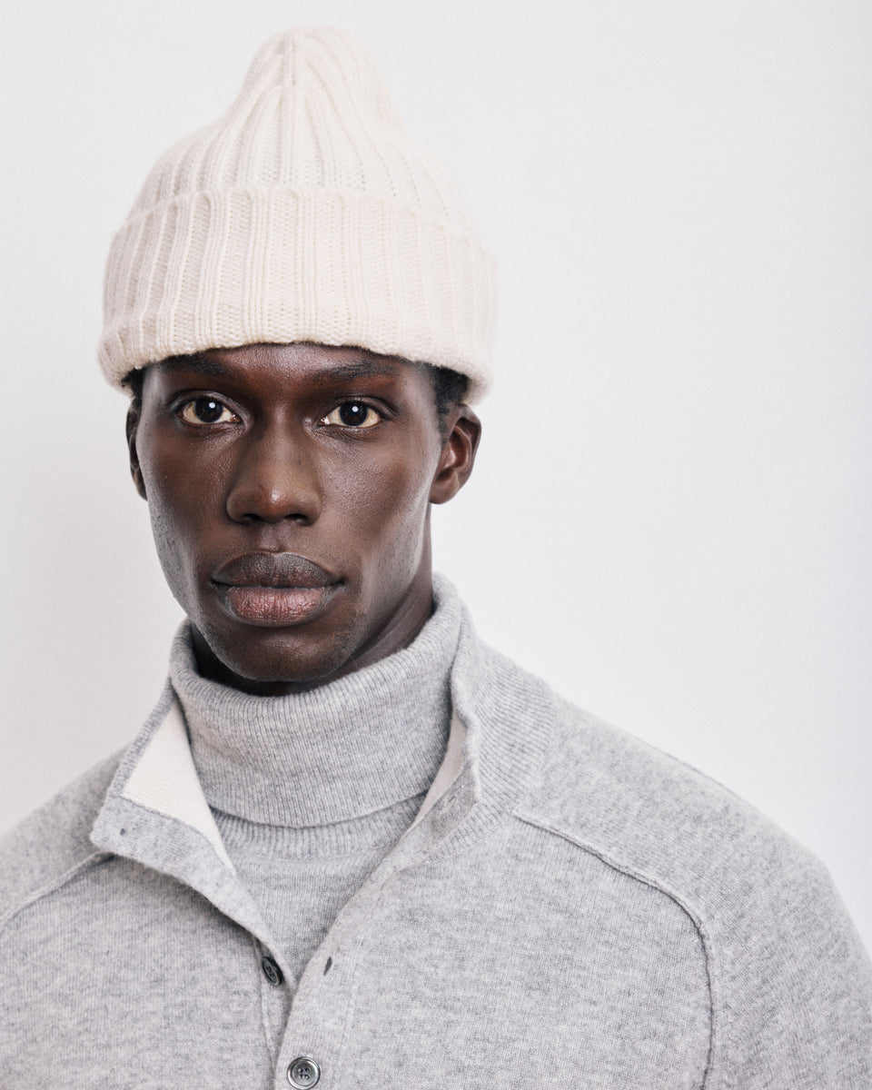 Bonnet Homme en Laine & Cachemire Ecru - Image principale