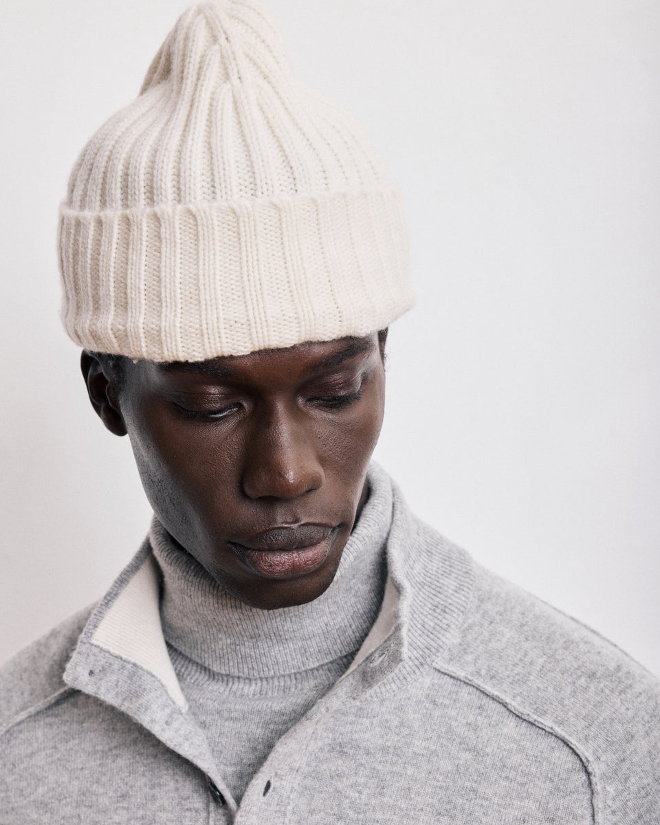 Bonnet Homme en Laine & Cachemire Ecru - Image alternative
