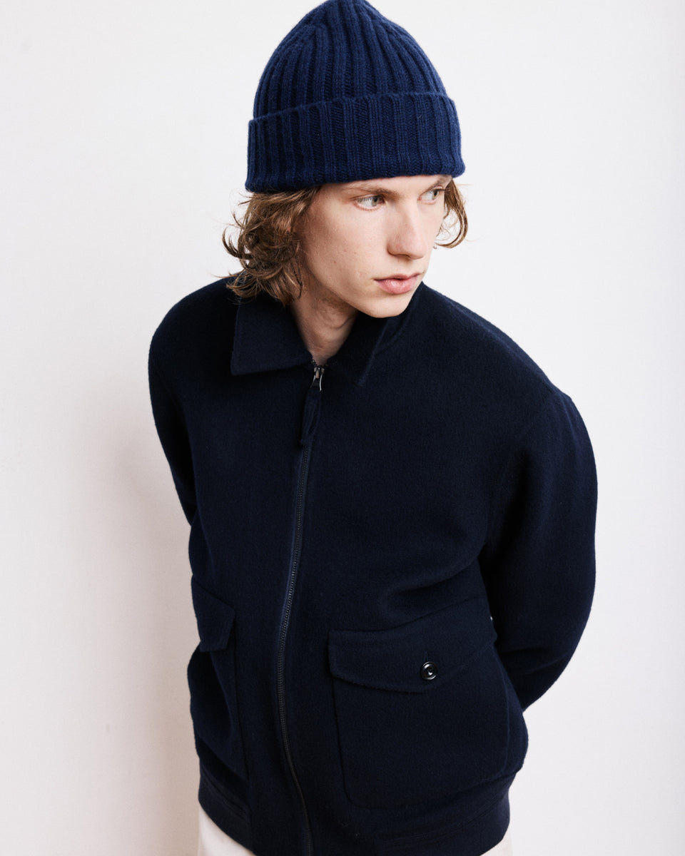Bonnet Homme en Laine & Cachemire Bleu Marine - Image principale