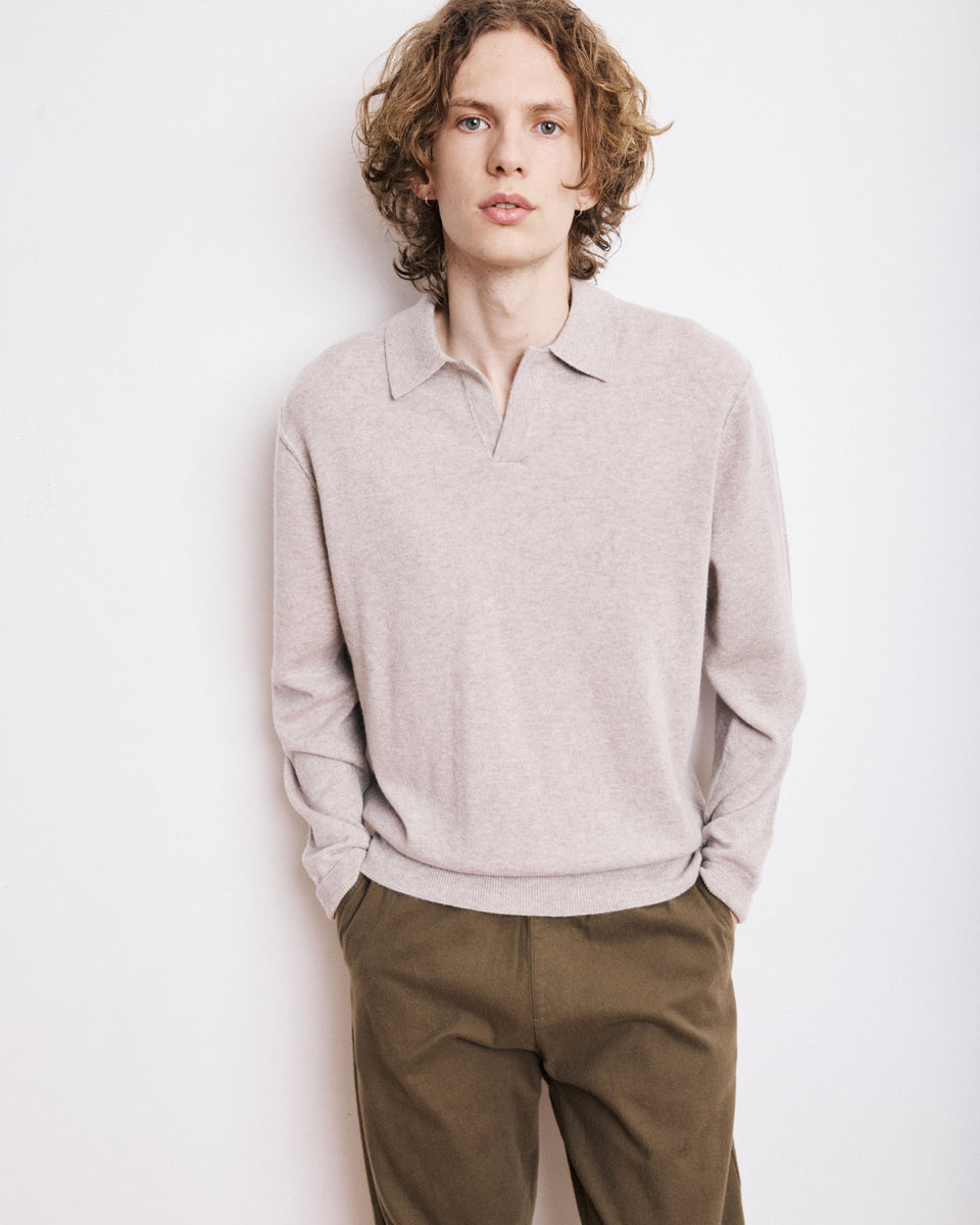 Pull Col Polo Homme en Laine & Cachemire Beige - Image alternative