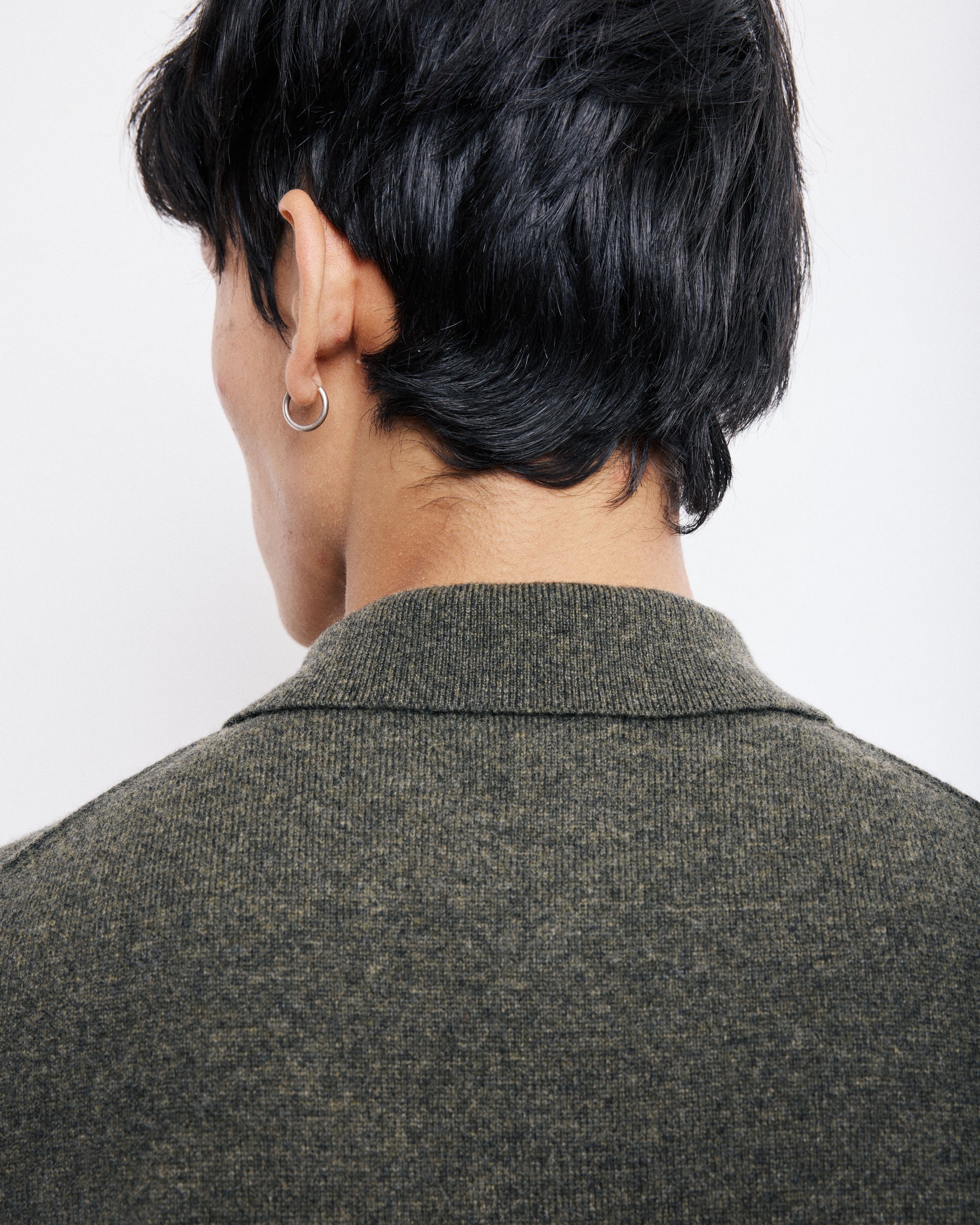 Pull Col Polo Homme en Laine & Cachemire Vert Militaire