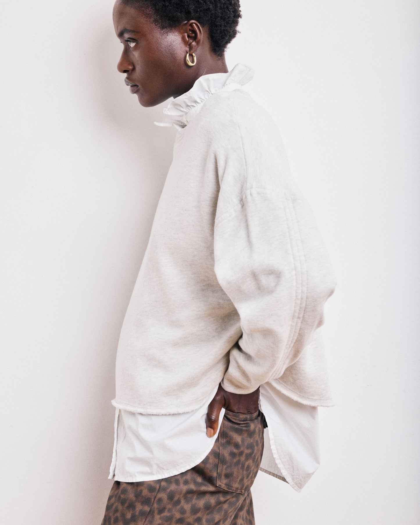 Sweatshirt Femme en Coton & Modal Ecru Chiné Tafia