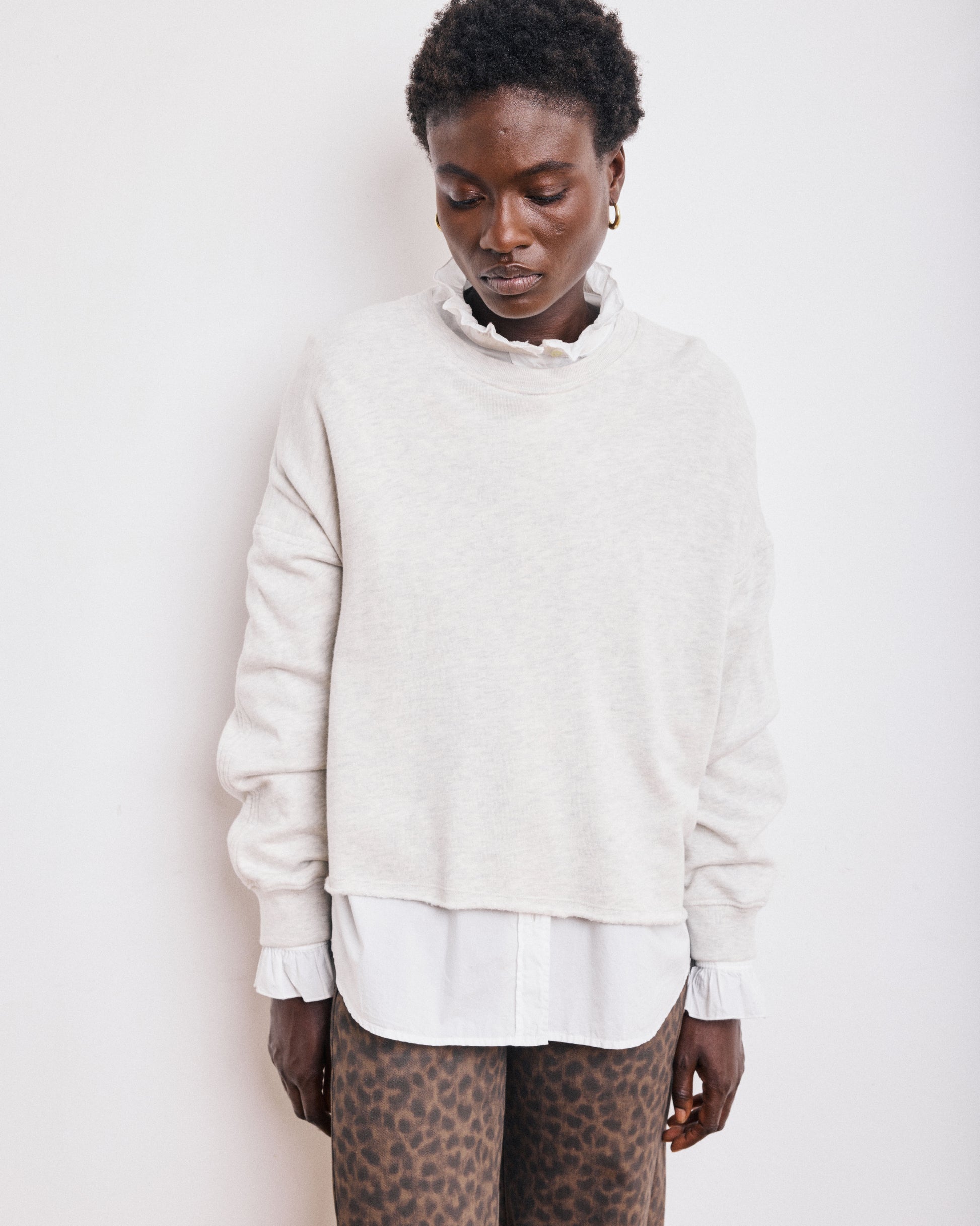 Sweatshirt Femme en Coton & Modal Ecru Chiné Tafia