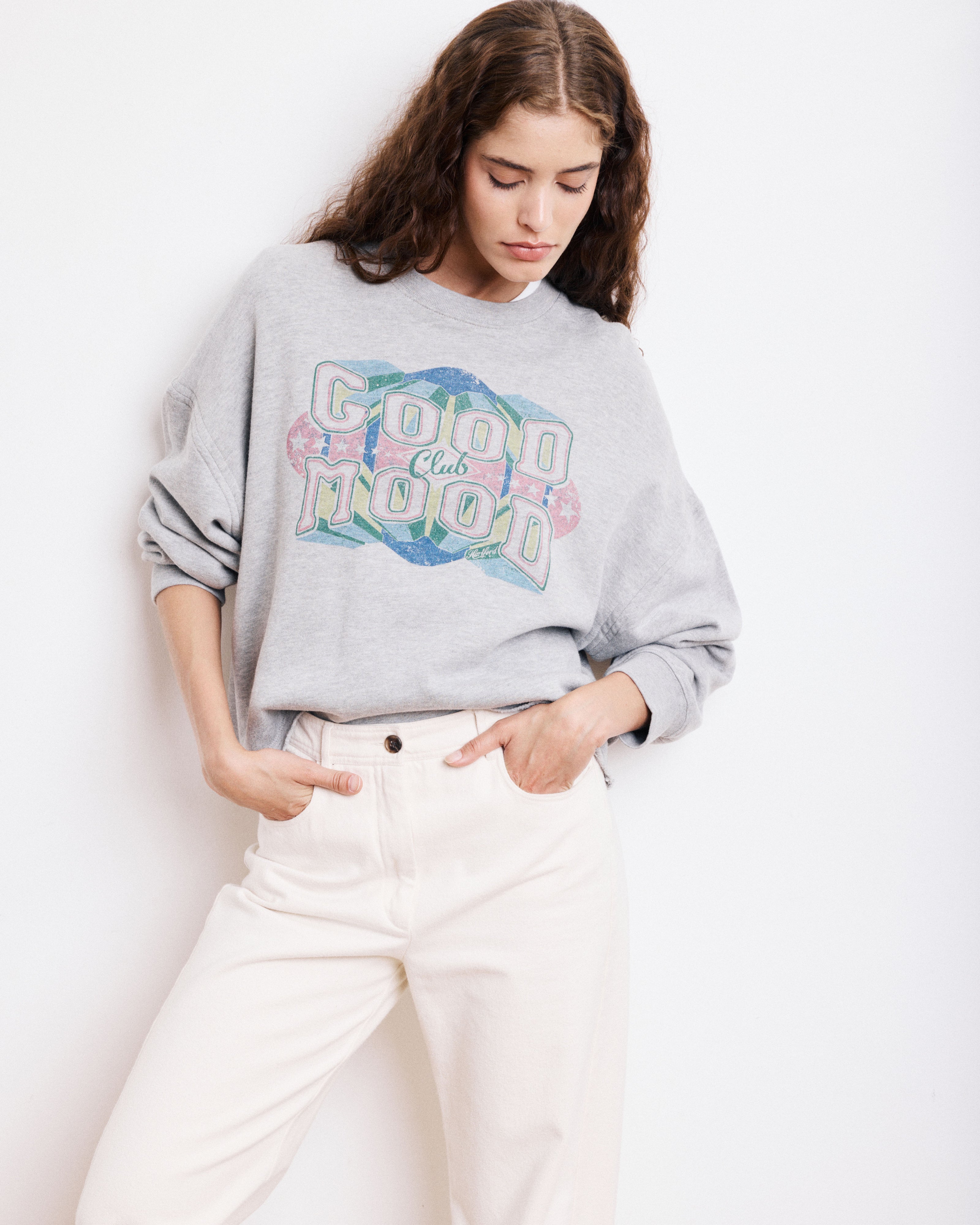 Sweatshirt Femme en Coton & Modal Gris Chiné Tahodd