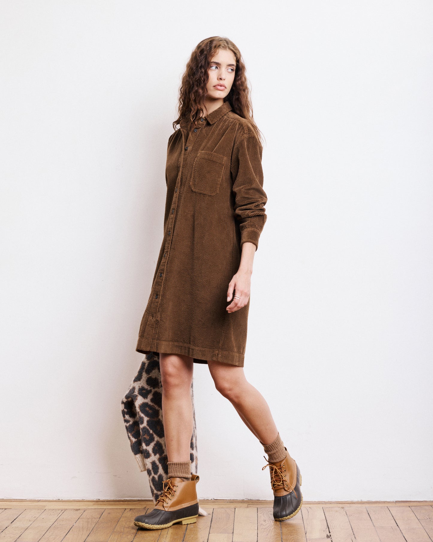 Robe Femme en Velours Côtelé Seersucker Noisette Ryler