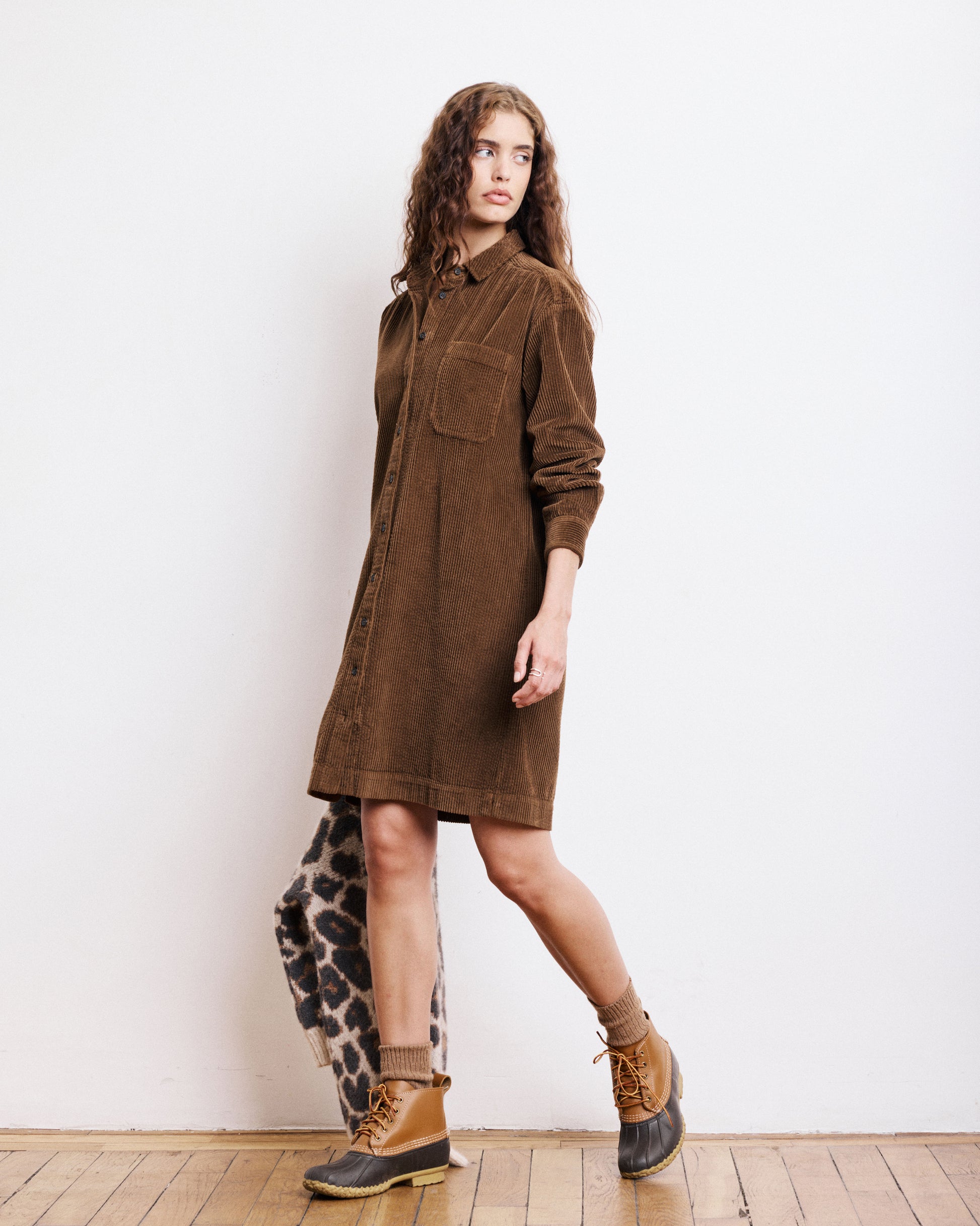 Robe Femme en Velours Côtelé Seersucker Noisette Ryler