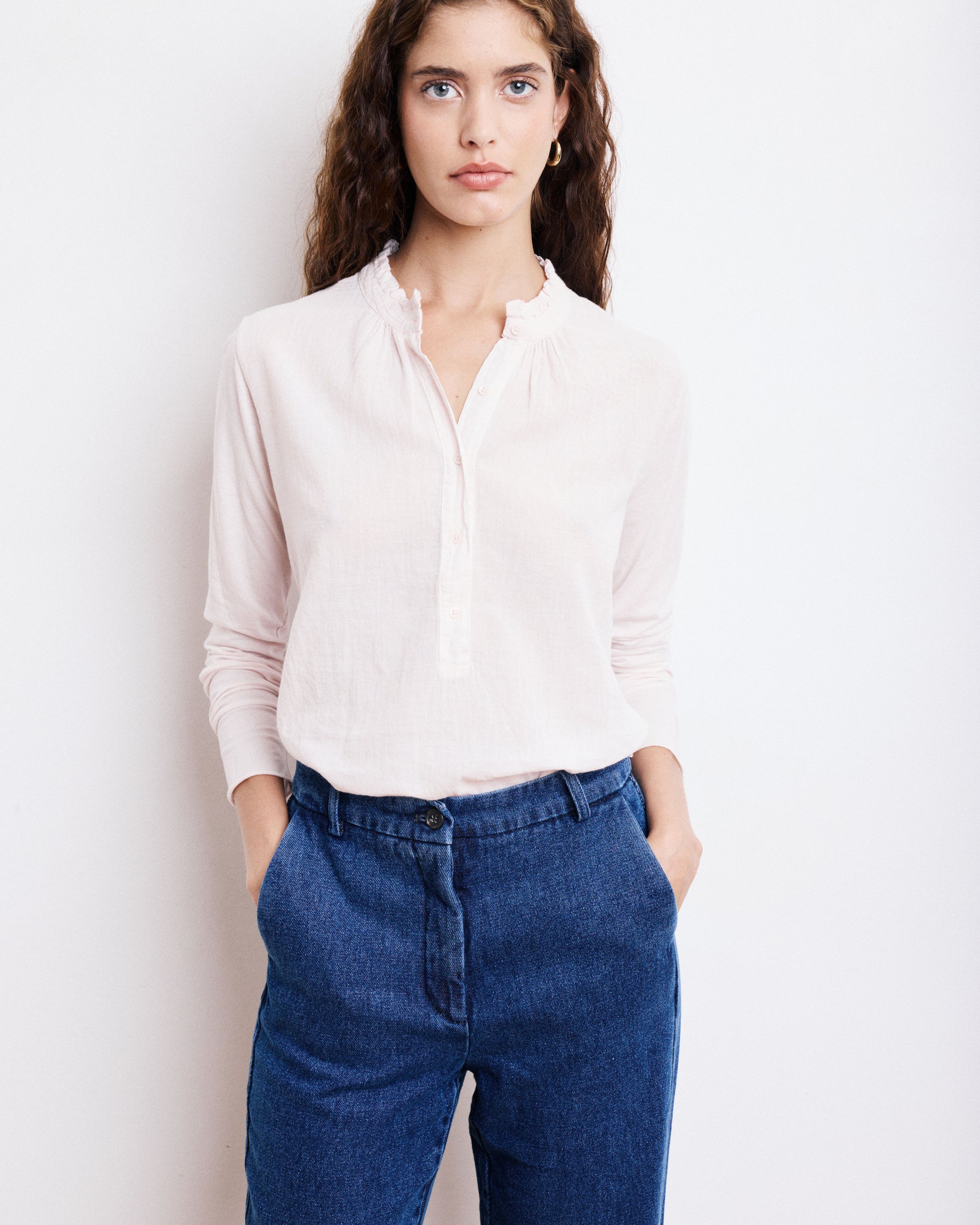 T-Shirt Femme en Coton Bi-Matière Rose pâle Tumy