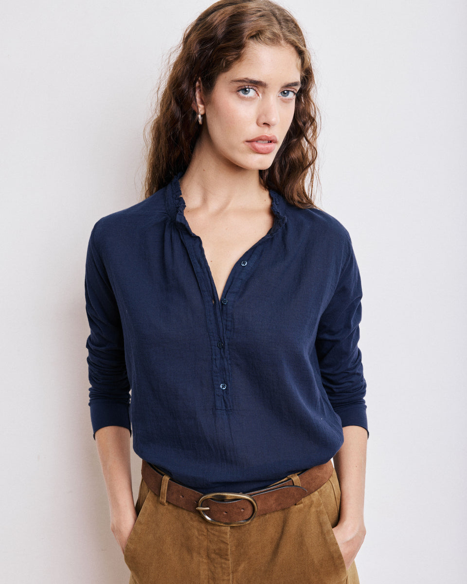 Camiseta Mujer en Algodón doble tejido Barriguita azul marino - Image alternative