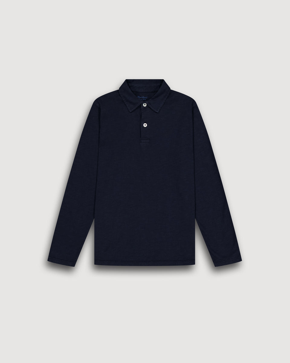 Polo Garçon en Coton Slub Bleu Marine - Image principale