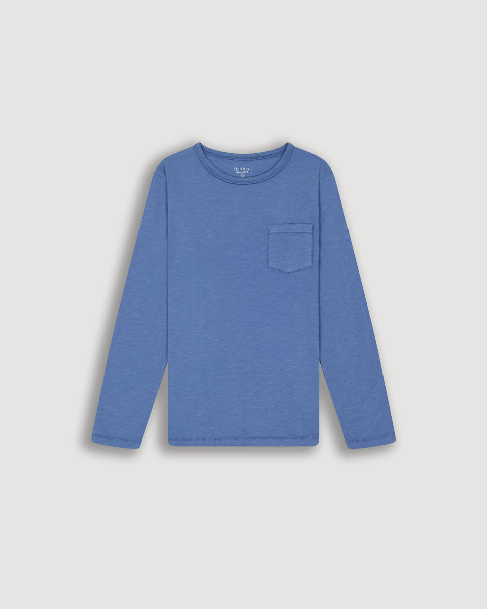 Polo Garçon en Coton Slub Bleu Denim - Image principale